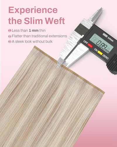 Image of Moresoo 150G Seamless Clip in Hair Extensions Ash Blonde to Bleach Blonde 24Inch 7Pcs PU Skin Genius Clip in Human Hair Extensions Natural Look Clips in Extensions for Women Party