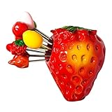 Homoyoyo Juego de 10 Mini Tenedores de Fruta de Acero Inoxidable con Base de Resina Forma de Fresa Utensilios Pequeños para Aperitivos Postres y Servir Ideales para Uso Doméstico y
