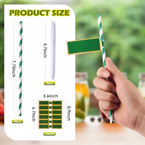 60 pitillos de papel verde y blanco a rayas miniatura 2