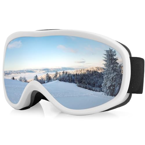 VINTEAM Ski Goggles OTG White Frame Silver Lens – Over Glasses Snowboard...