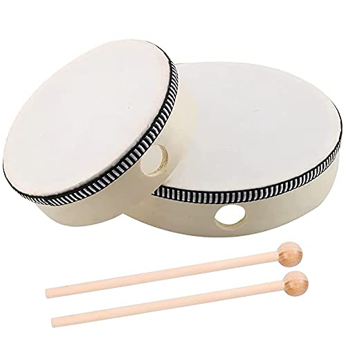 2 Stück Handtrommel mit Schlägel, Tambourine Kinder, Tambourine Drum, Tambourine Doppelreihig, Kinder Percussion Tamburin, für Musikunterricht Frühpädagogisches Spielzeug, Partykinder Tanz