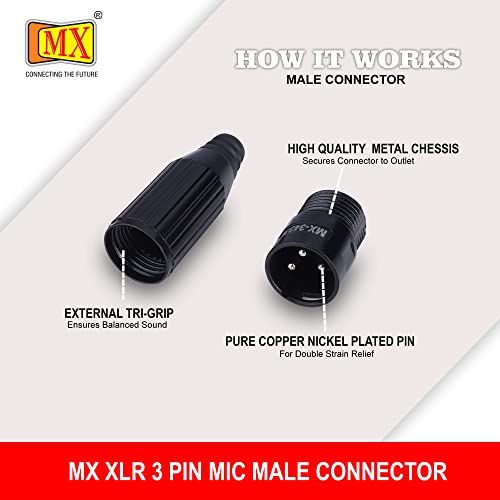 Image of MX 3 Pin XLR Microphone pin Pure Copper Nickel Plated for High Conductivity microphone (3-pin microphone male XLR, Pack of 10, Male Connector)