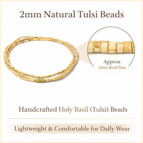 Image of Original Tulsi Mala Necklace for Men & Women | Pure Tulasi Kanthi Mala | Holy Basil Wooden Neck Chain for Meditation, Hare Krishna Devotees, Japa, Puja & Daily Spiritual Wear (Brown, Standard Beads, 48, Inches)