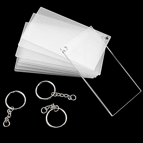 BILLIOTEAM 30 Pack Rectangle Clear Blank Acrylic Keychains,Transparent Discs Precut Acrylic with Metal Key Chain Rings for Custom Vinyl,DIY Projects and Crafts(1.97\" x 3.94\")