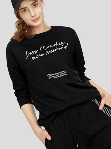 Image of ZEYO Women's Cotton Track Suit Typography Printed Sweatshirt Co-ords Set 5821