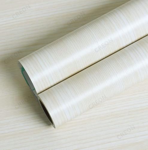 Image of CREON Beige Wood Grain Contact Paper Self Adhesive No Bubbles Removable Peel and Stick Wallpaper Wood Look Countertop Cover Waterproof Cabinet Vinyl Wrap for Table Drawer (Oak Wood, 12X150 in)