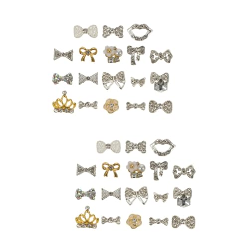 Ipetboom 2sets Jewels for Nails 3D Bow Nail Decor Manicure DIY Accessories Shine 18pcs*2 Random Style