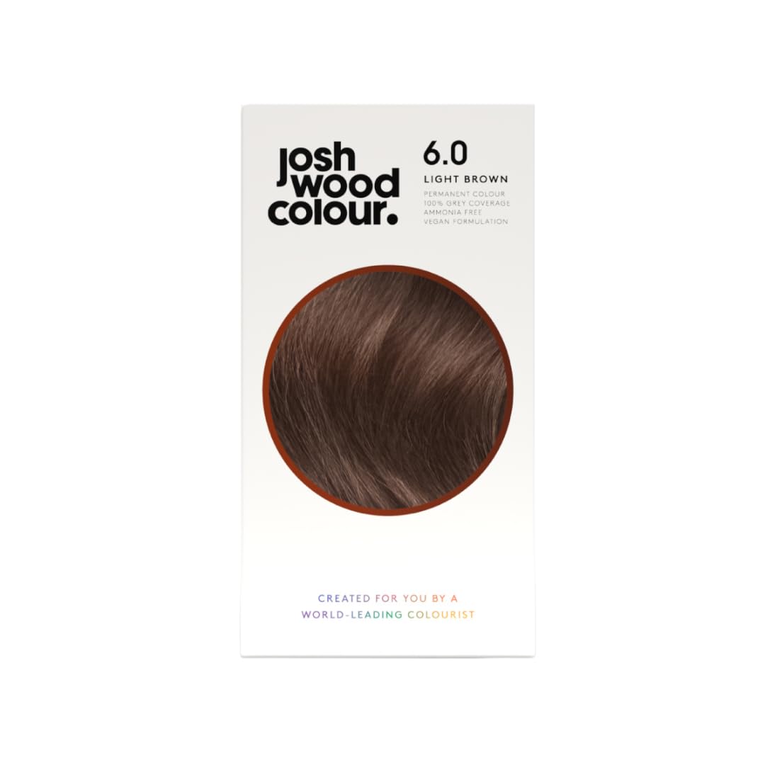 Ammonia-Free Hair Dye - Permanent Hair Colour with 100% Grey Coverage - Vegan Friendly, Natural-Looking Results, Shiny & Hydrated Hair | 6.0 (Light Brown)