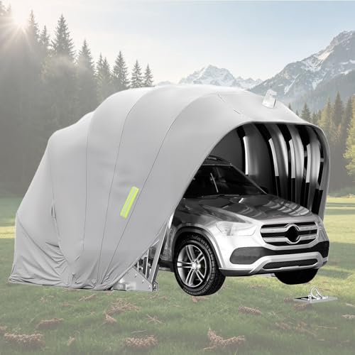 Cochera Semiautomática Retráctil, Garaje Plegable de Acero Inoxidable Resistente con Anclaje al Suelo, Resistente a la Intemperie, Duradero, para Aparcamiento, Patio, Jardín