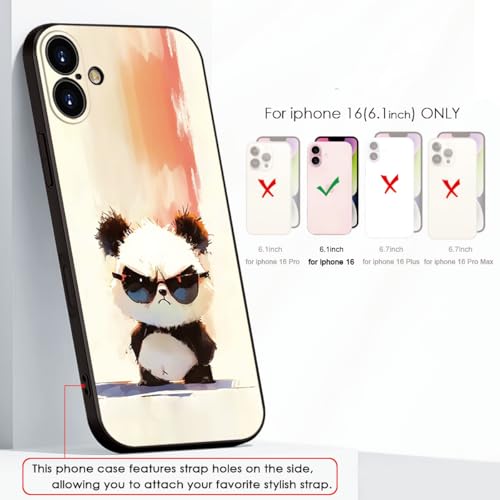 Cute Panda with Sunglasses for iPhone 16 Case- Cartoon Soft Shockproof Cover for Girls & Women & boy & Men (B1- Cool Panda with Sunglasses)