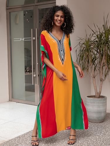 Image of NFVNKJ Women's Plus Size Beach Lounge Kaftan Maxi Dress Swimsuit Coverup for Women