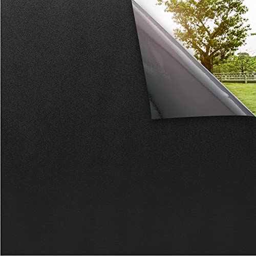 rabbitgoo Total Blackout Window Film, Privacy Frosted Sticker, Sun Blocking Room Darkening Tint Removable Opaque Glass Cover, Non-Adhesives Static Cling, UV Light Blocking, Black 35.4 x 78.7 inches