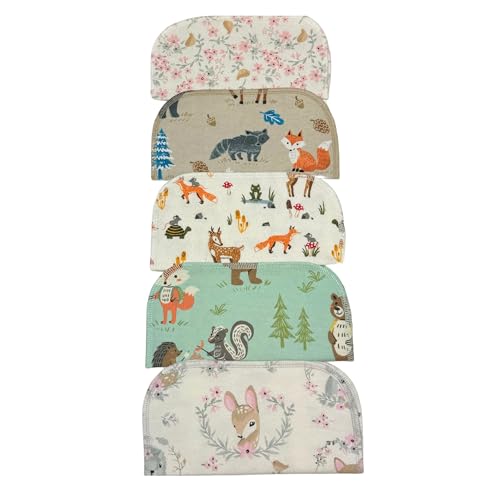 2 Ply Printed Flannel 8x8 Inches Set of 5 Sweet Woodland Animals- Proudly Made in the USA!