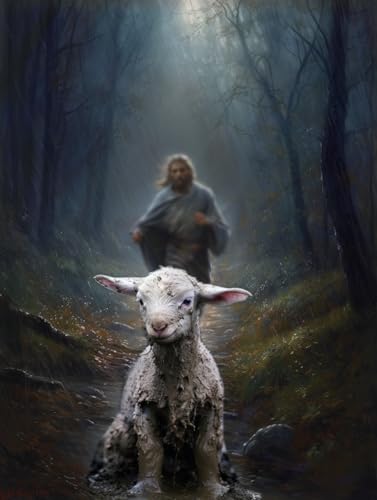 Image of Betepefet DIY 5D Diamond Art Kits Painting for Adults Jesus and Lamb Jesus Chasing After Lamb Picture Religious Christian(2) 30x40cm /11.7x15.8inches
