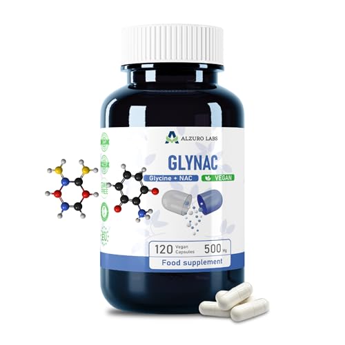 Alzuro Labs GlyNac | 500mg alta potencia | 120 cápsulas veganas | Suplemento de glicina y N-acetil cisteína para apoyar metabolismo y sistema inmune | Probado por laboratorio externo | Certificado GMP