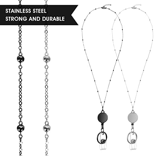 6 Pcs/Set Retractable Badge Reel Lanyard with ID Holder, Stainless Steel Necklace Lanyard with Transparent ID Card Holder and Keychain, Badge Holders with Lanyard for Women Teachers Nurse Students
