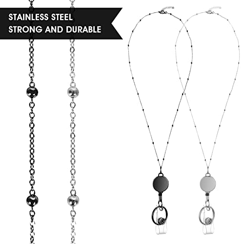 Molain 2Pcs Retractable Badge Reel Lanyard With 4Pcs Id Holder, Stainless Steel Necklace Lanyard With Transparent Id Card Holder And Keychain, Badge Holders With Lanyard For Teachers Nurse Students #TOP5