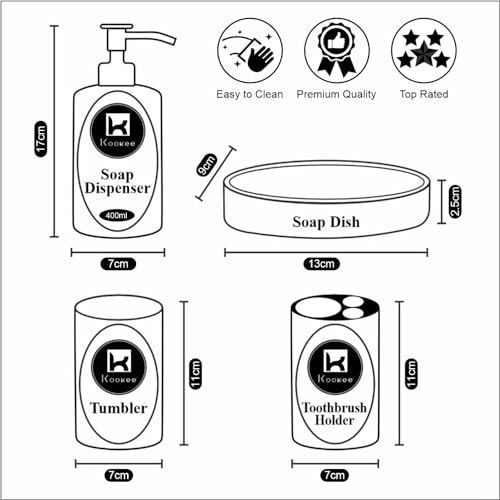 Image of SaSaSa Ceramic Bathroom Accessories Set of 4 Modern Bath Set with Soap Dispenser & Toothbrush Holder, Luxury Home & Gift Idea (11394)