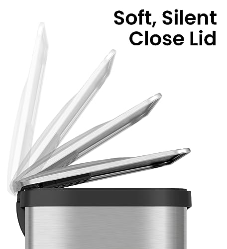 Image of iTouchless SoftStep 18 Gallon Step Trash Can with Odor Filter, Stainless Steel, 68 Liter Garbage Bin for Kitchen, Office, Home-Silent and Gentle Open /Close, Space Saving