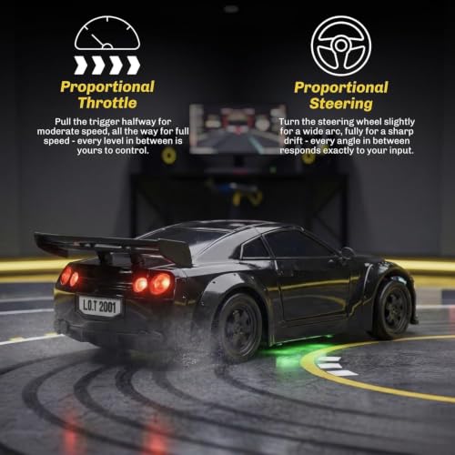 Image of Royal Cellar RC Drift Car 1:24 Scale 4WD | 20KM /H High-Speed Remote Control Car with LED Lights | 2.4GHz Rechargeable Drift Racing Car with Extra Tires & Cones | Gift Boys & Girls (NGTR)