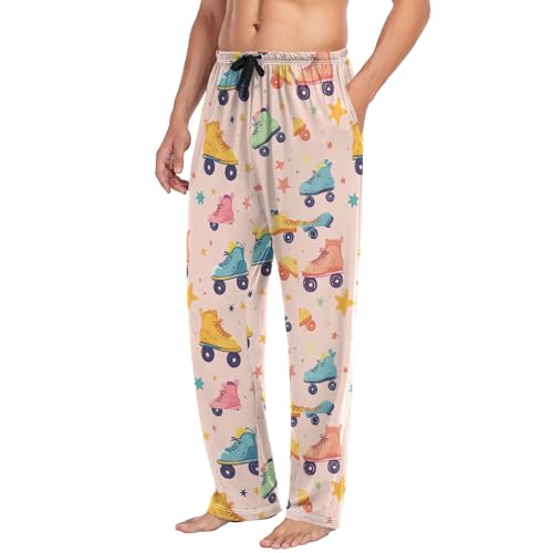 Colorful Roller Skate Pajama Pants Groovy Flash Lighting Men's Pajama Bottoms Lounge Sleepwear PJs Lightweight Sleep Pants L4