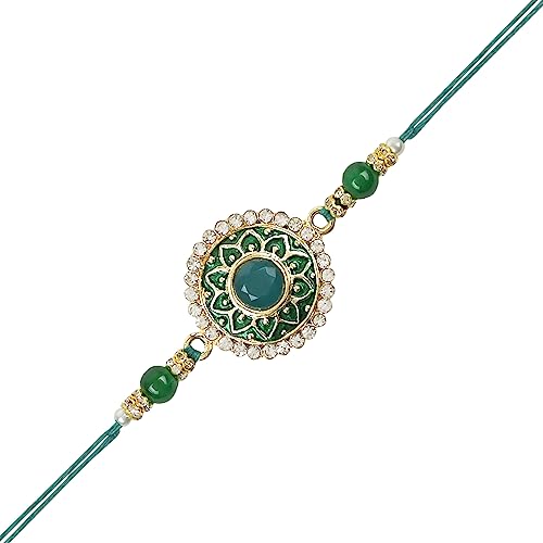 Image of I Jewels Pearl & Meenakari Designer Bhaiya Rakhi With Roli Chawal for Brother /Bro /Men with Rakshabandhan Card