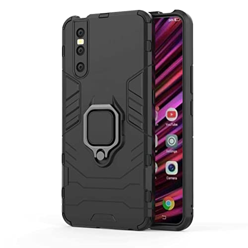 Image of WOW IMAGINE Shock Proof Back Case Mobile Cover for Vivo V15 Pro (Armor | Hybrid PC + TPU | Full Protection with Ring Holder Kickstand | Carbon Black)