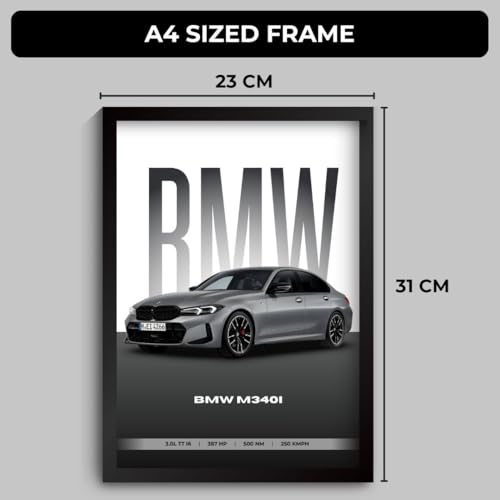 Image of BMV M340i Poster | Framed A4 Sized (31 x 23 cm) | Car Posters for Wall, Gift for Boys | Supercar Frames | BMV Poster M340i Sportscar Frame | Car Posters for Wall, Bedroom, Hostel, Study Room (F 169)