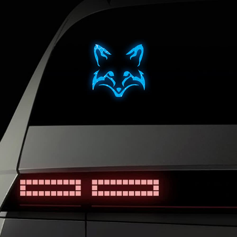 2pcs Fox Face Stickers Night Reflective Stickers Fox Car Decal Stickers High Intensity Reflective Vinyl Safety Warning Car Decoration Stickers Decals for Car Window Bumpers (Blue)