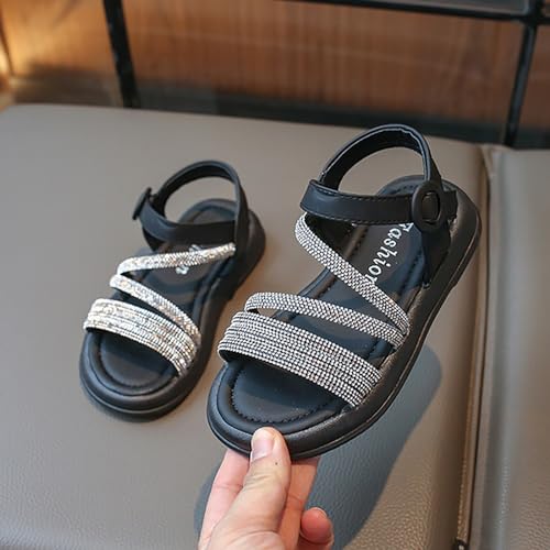 Toddler Kids Girls Open Toe Solid Buckle Flat Roman Crystal Soft Bottom Casual Strappy Outdoor Dress Sandal3