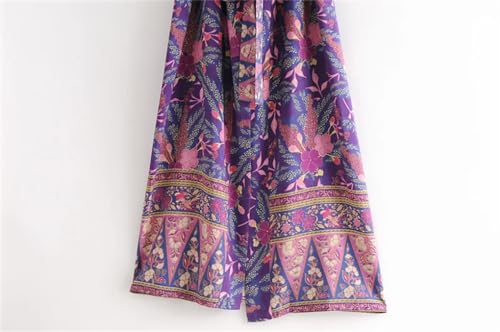 Women Vintage Print Long Robe Rayon Cotton Cover Ups Bikini Swimwear Bohemian Kimono Cover Up4