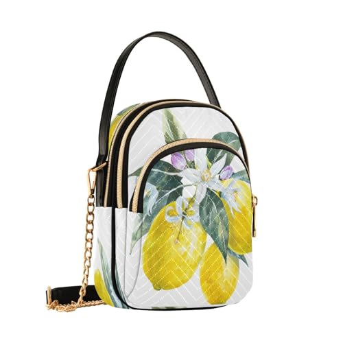 ALAZA Quilted Crossbody Bags for Women,Watercolor Lemons with Flowers Women's Crossbody Handbags Small Travel Purses Phone Bag2