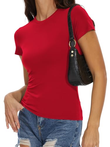 Image of Womens Basic Tees Summer Short Sleeve Shirts Slim Fit Tight T Shirt Going Out Tops Trendy 2026