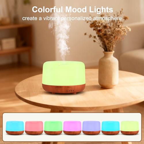 Image of Marchred 300ML Essential Oil Diffuser, Small Aromatherapy Diffuser with Remote, 7-Color LED Light, 4 Timer Settings, Safe Auto-Off, for Bedroom, Desk, Home Office
