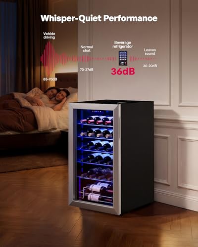 Image of Icyglee 25 Bottle Compressor Wine Cooler Refrigerator, Freestanding Wine Cellar, 41-64F Adjustable Temperature, Double-layer Glass Door, for Home Bar, Red and White Wine, Silver