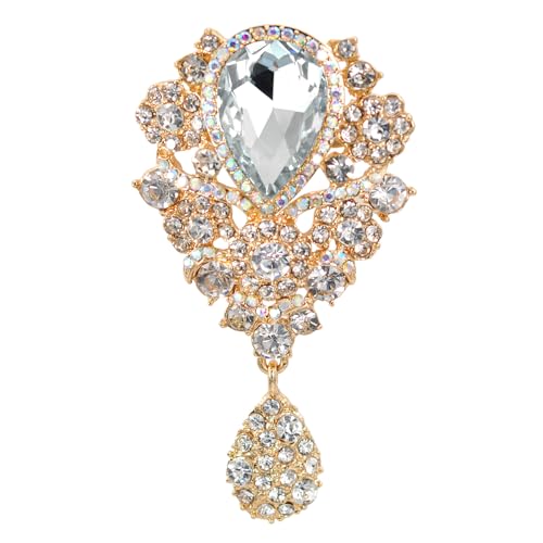 Image of Gyn&Joy Women's Austrian Crystal Bouquet Flower Teardrop Large Gorgeous Brooch Pin