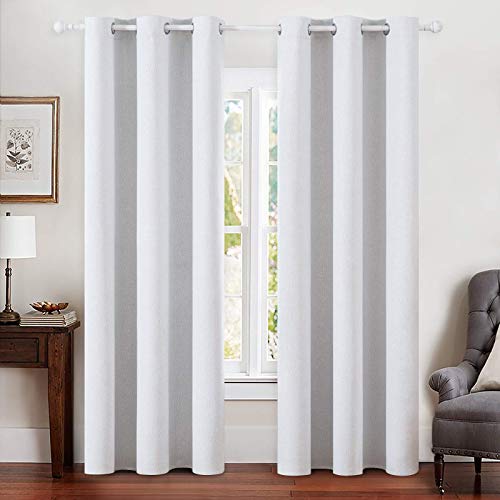 Image of MIULEE Linen Blackout Curtains for Bedroom Solid 100% Blackout Thermal Insulated Grayish White Curtains Grommet Room Darkening Curtains /Drapes for Living Room 42x90 Inch (2 Panels)
