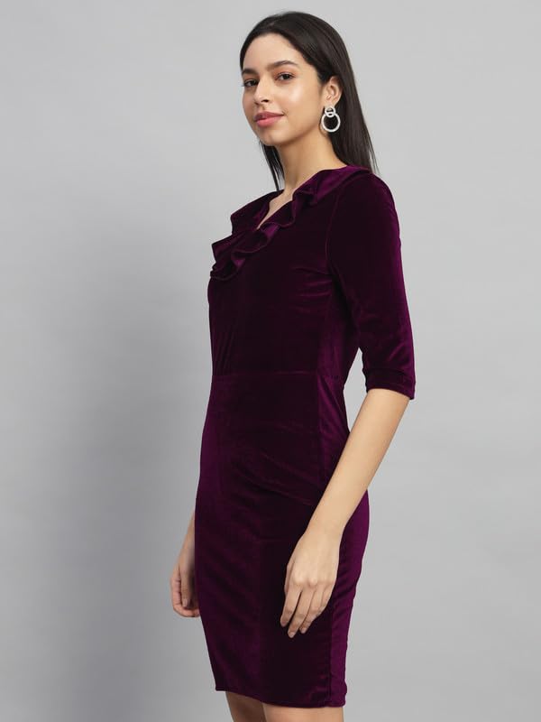 Image of V-Neck Party Dress for Women Bodycon | Shiny Velvet Half Sleeves Above Knee Length Outfit