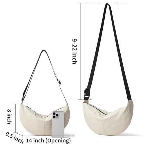Image of Nylon Crossbody Bag For Women Men Casual Lightweight Crescent Shoulder Hobo Purse With Wide Adjustable Strap