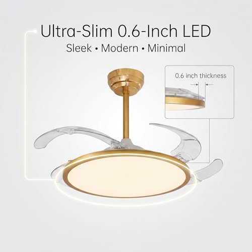 Image of oltao Zyro Slim Retractable Ceiling Fan with BLDC Motor, 3 Colour LED Light, Summer /Winter Mode and Remote, 42 inch Sweep (2026 Model) (Gold)