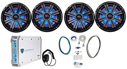 (4) KICKER 45KM84L Waterproof Speakers Bundle with Rockville MRCA25 Pair Marine RCA Cable, Split Pin, RMWK8 Waterproof Marine Amp Wire Kit and RXM-F3 Amp+PA Mic (5 Items)