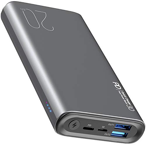 TOZO PB1draagbare oplader 20.000mAh Super Slim en Light Fast Power Bank 18 W PD + snellader 3.0 externe accu met USB C-AAN/uitgang voor iPhone, iPad, Samsung en meer grijs