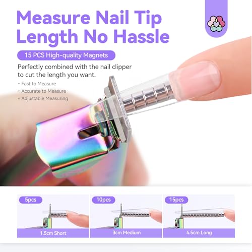 Image of SAVILAND Chameleon Acrylic Nail Clipper with 15PCS Magnetic Sizer Trimmer | Features sharp trimmer for false tips. Professional manicure tech tools and accessories for salon and DIY home use.