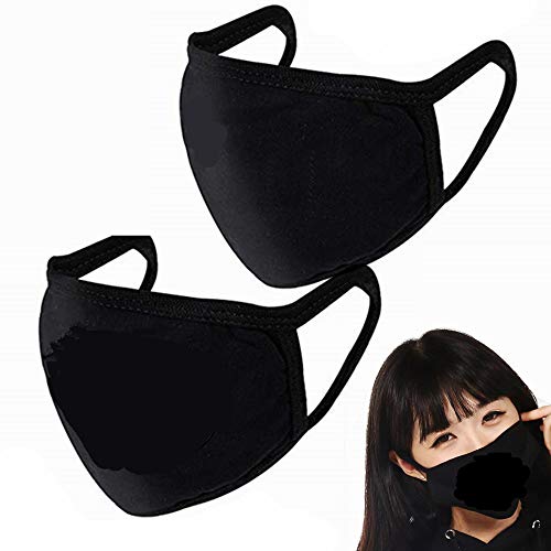 2 Pack Unisex Mouth Mask Adjustable Anti Dust Face Mask,Black Cotton Mouth Mask