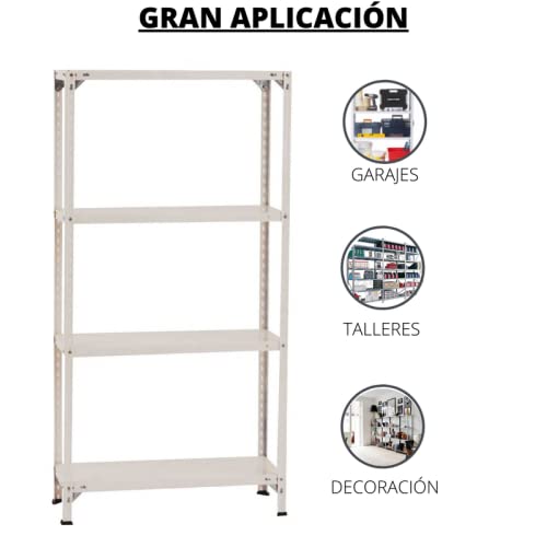 Pack 2 estanterías modulares, Fabricadas en Acero Color Blanco, 4 Baldas Capacidad de Carga máxima 200kg. 150cm x 75cm x 30cm. Ideal para garajes, talleres, almacenes y decoración. Gran Capacidad