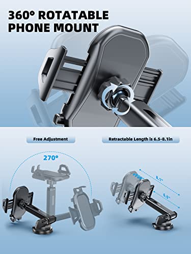 Felaladress Phone Mount For Car, [Holder Stability Anti-Shake] 3In1 Long Arm Suction Cup Holder Universal Cell Phone Holder Mount Dashboard Windshield Vent Compatible With All Smartphones #TOP2
