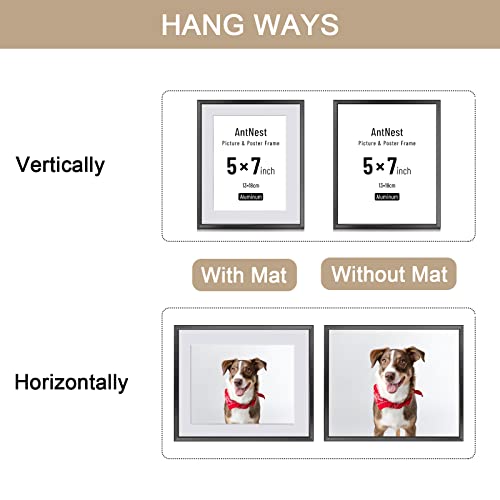 Antnest 2 Pack 5X7 Black Picture Frame, Photo Frames For Wall Or Tabletop Display And Wall Mounting, Aluminum Pictures Photo Frame Great For Weddings, Graduations, Events, Home Decoration, Office #TOP2