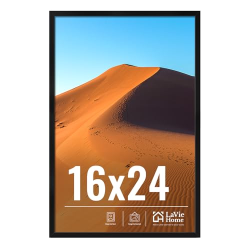 Image of LaVie Home 16x24 Picture Frame for Wall Display, 16x24 Black Picture Frame with HD Plexiglas, 16 x 24 Poster Frame 1 Pack, Display Frame for Vertical or Horizontal, Classic Collection