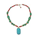 MGR MY GEMS ROCK! Southwest Style Magnesite Turquoise and Sea Bamboo Coral Pendant Necklace, 17' Long.