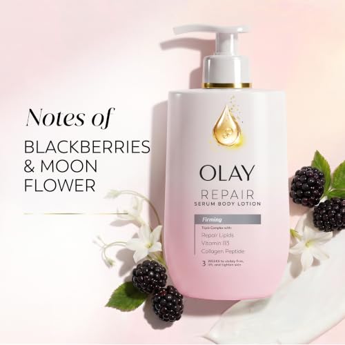 Olay Firming Body Lotion for Women, 96HR Moisture, Lightweight Visible Firming Care, with Vitamin B3 & Collagen Peptide, Free of Parabens & Phthalates, Blackberry & Moonflower Scent, 17 fl oz - image 9